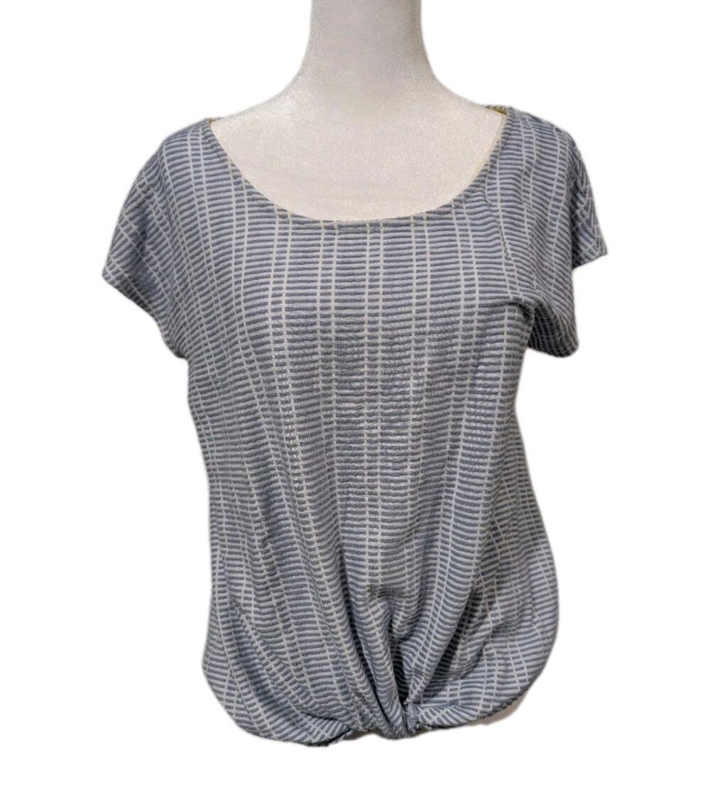 Anthropologie W5 Women's Size Large Blue Stripe Knot Twist hem Shirt Top Blouse